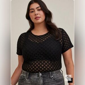 Torrid Sheer Geometrical Crew Neck Tee - Mesh Black Size 0x